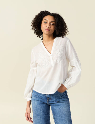 Blouse manches longues ecru femme
