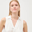 Top sans manches col tailleur ecru femme