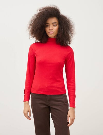T-shirt cintr&eacute; manches longues rouge femme