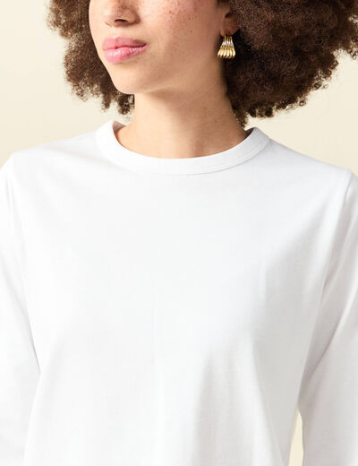 T-shirt en coton manches longues blanc femme