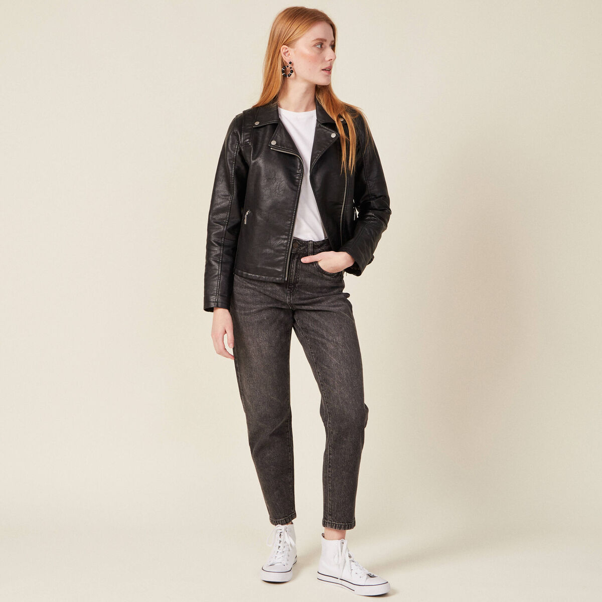 Jeans mom 7/8ème denim gris femme