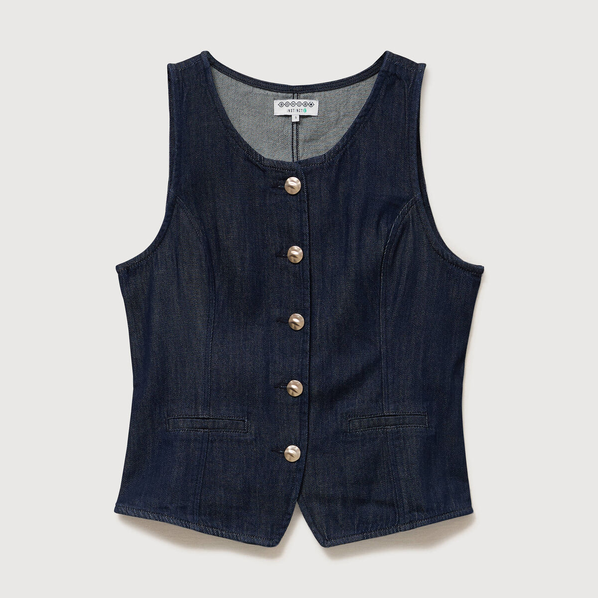 Gilet en jeans sans manches col rond denim brut femme