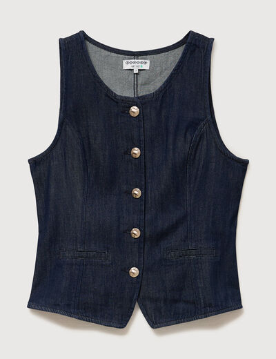 Gilet en jeans sans manches col rond denim brut femme