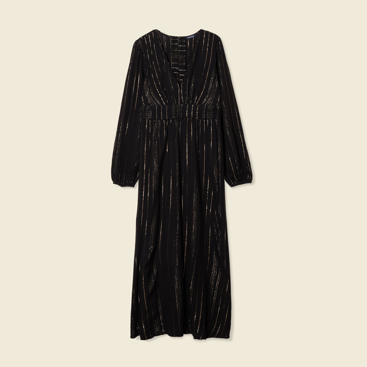 Robe longue évasée fluide noir femme