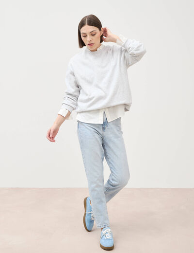 Jeans mom 7/8&egrave;me denim snow bleu femme