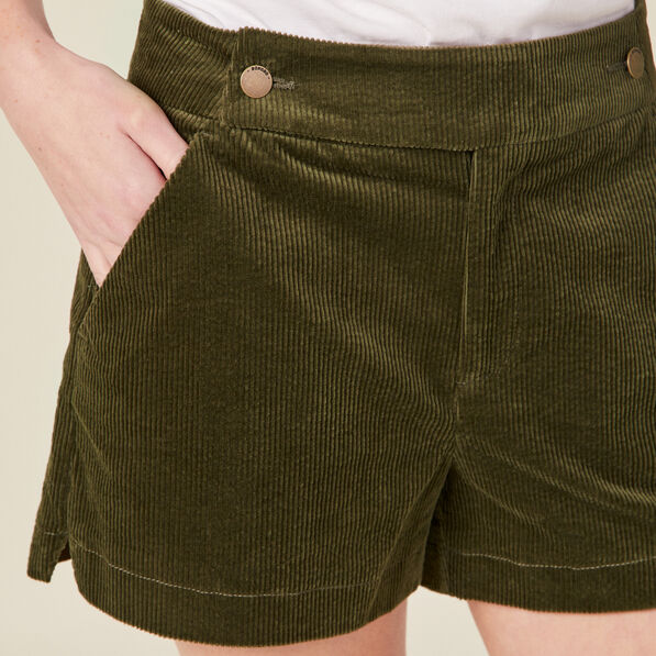 Short droit en velours vert kaki femme