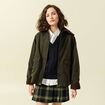 Parka oversize courte col classique vert kaki femme