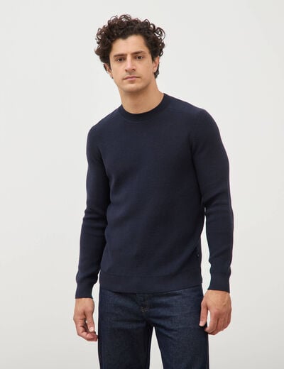 Pull manches longues col rond bleu marine homme