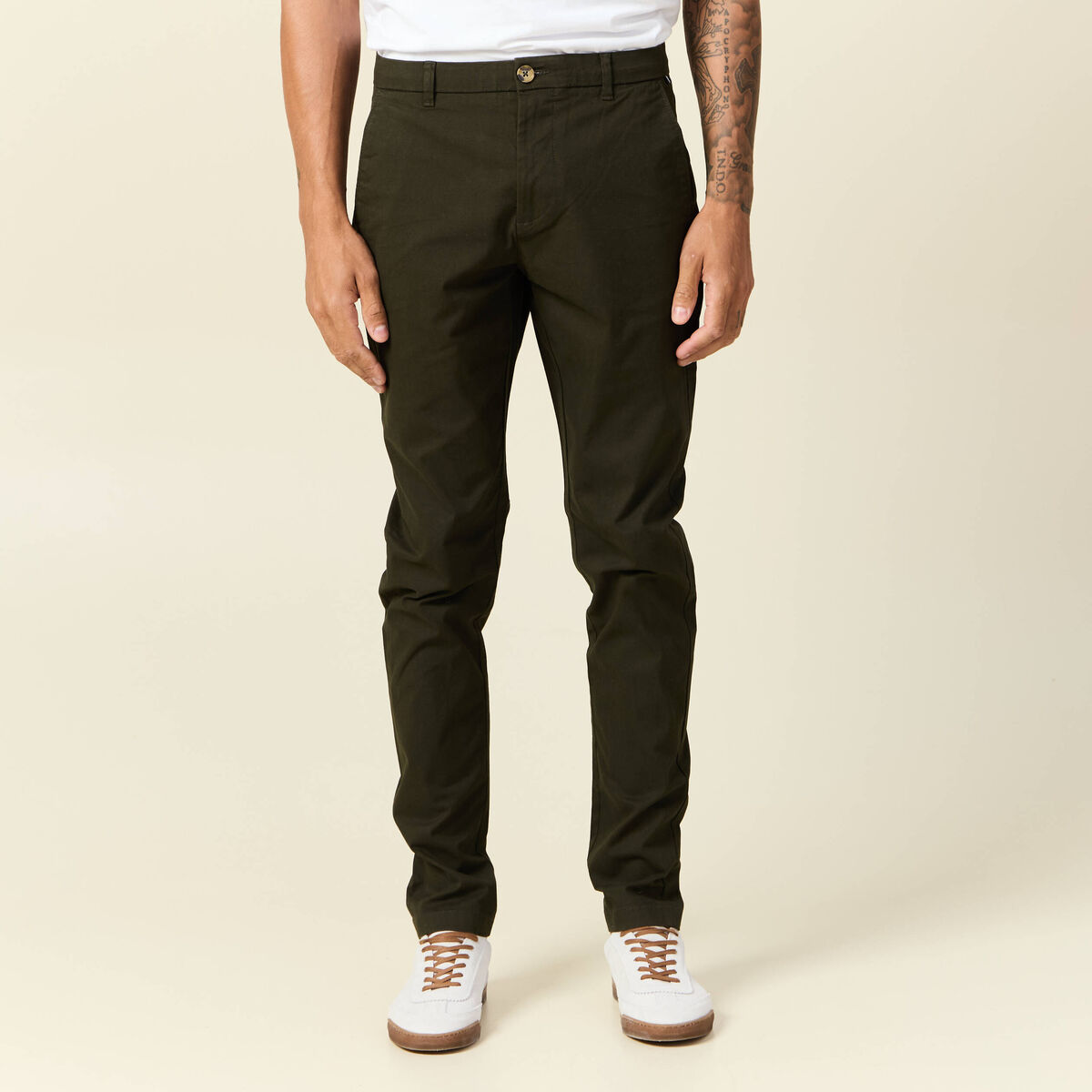 Pantalon chino longueur 32 vert kaki homme