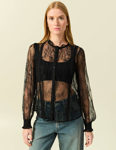 Chemise en dentelle manches longues noir femme