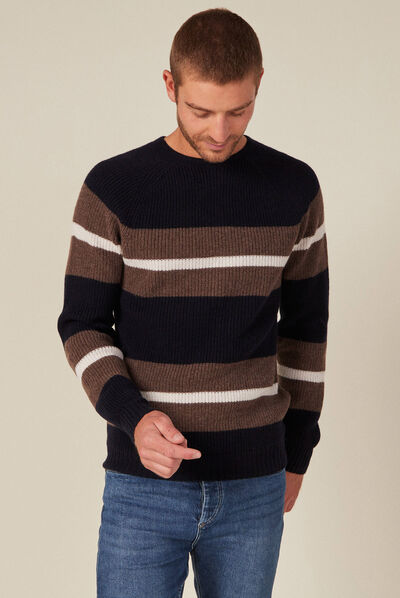 Pull manches longues bleu marine homme