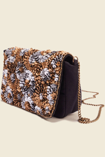 Sac à sequins et perles noir femme