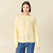 Pull ajour&eacute; col bateau manches longues jaune clair femme