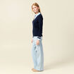 Pull manches longues 2-en-1 bleu fonc&eacute; femme