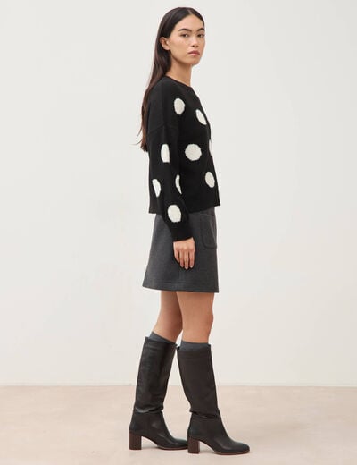 Pull manches longues col rond noir femme
