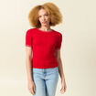 T-shirt ajust&eacute; court manches courtes rouge femme