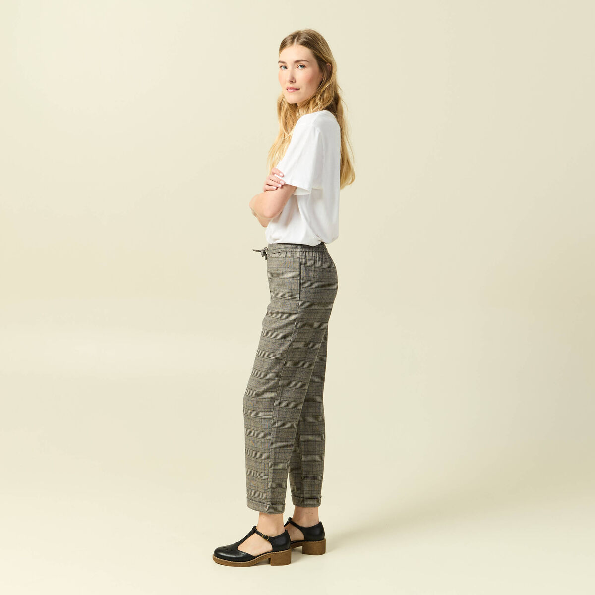 Pantalon taille haute fluide noir femme