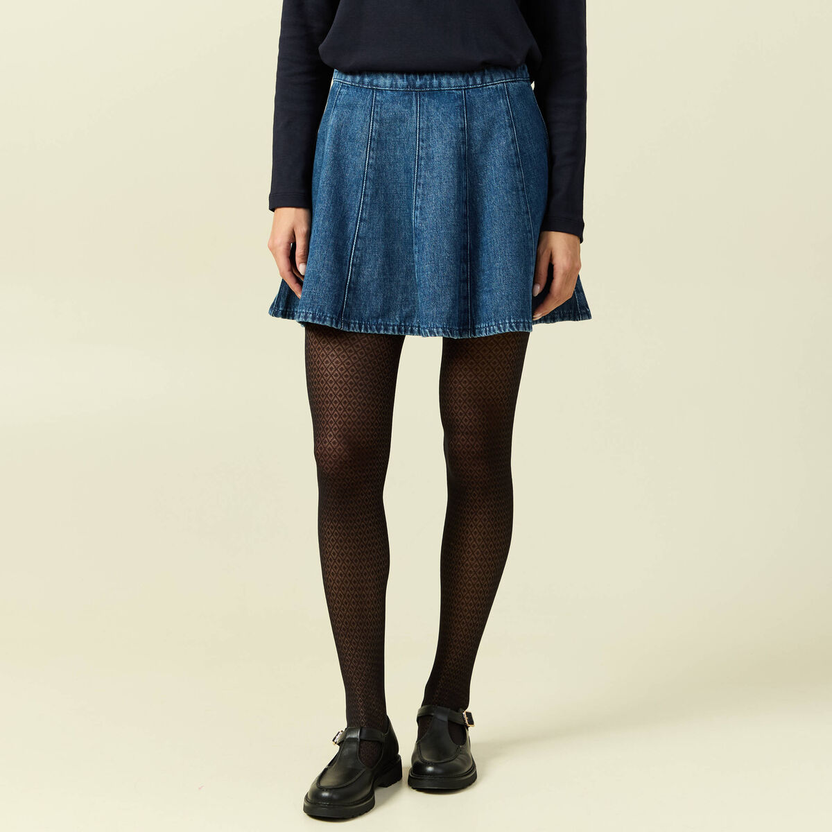 Mini-jupe en coton aspect jeans denim stone femme