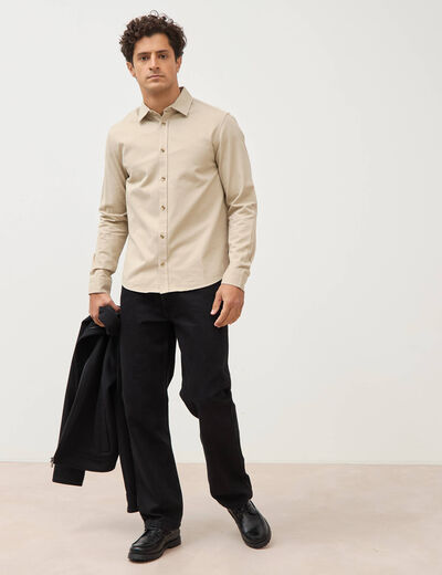 Chemise droite en coton manches longues beige homme