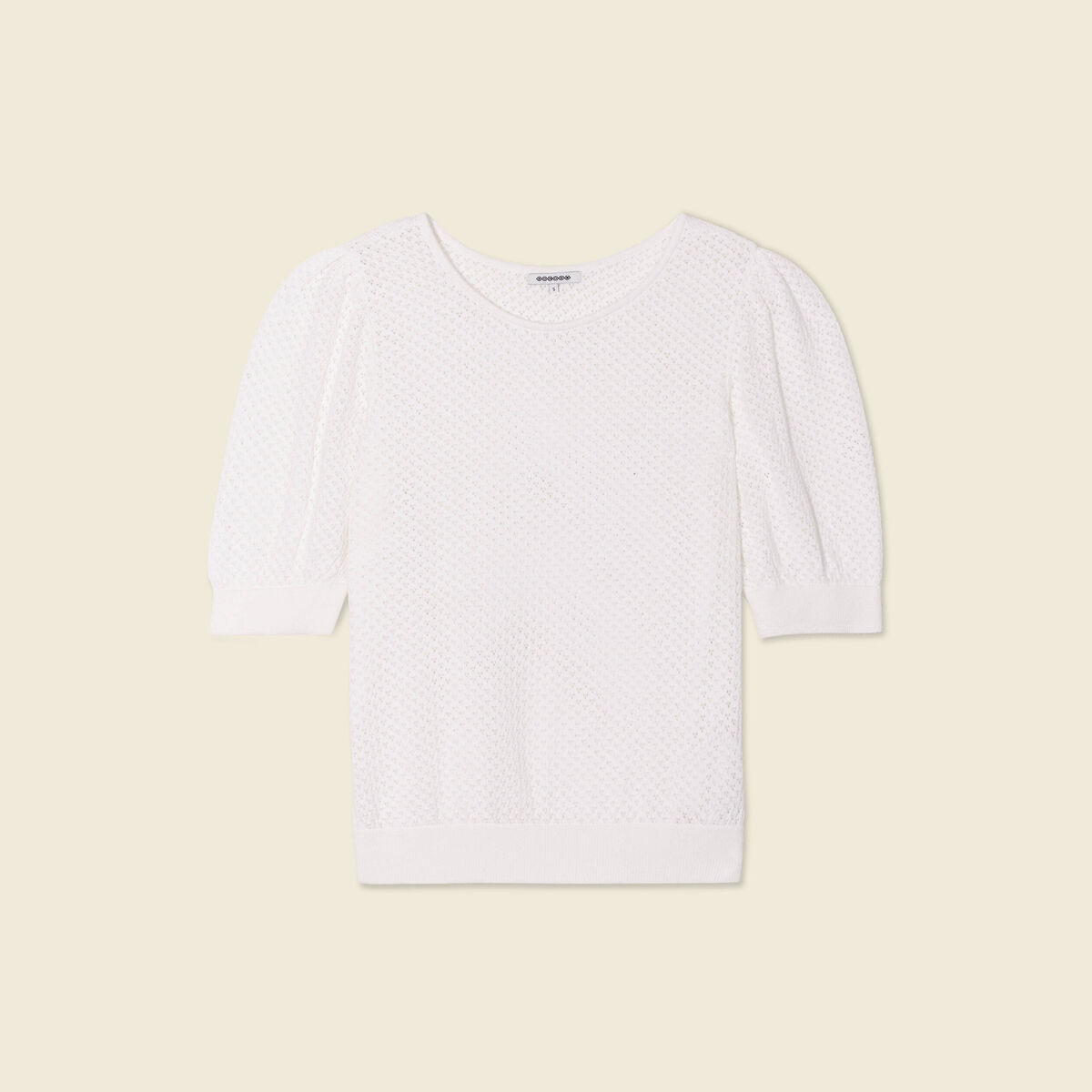 Pull manches courtes ajouré creme femme