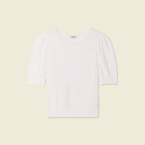 Pull manches courtes ajouré creme femme