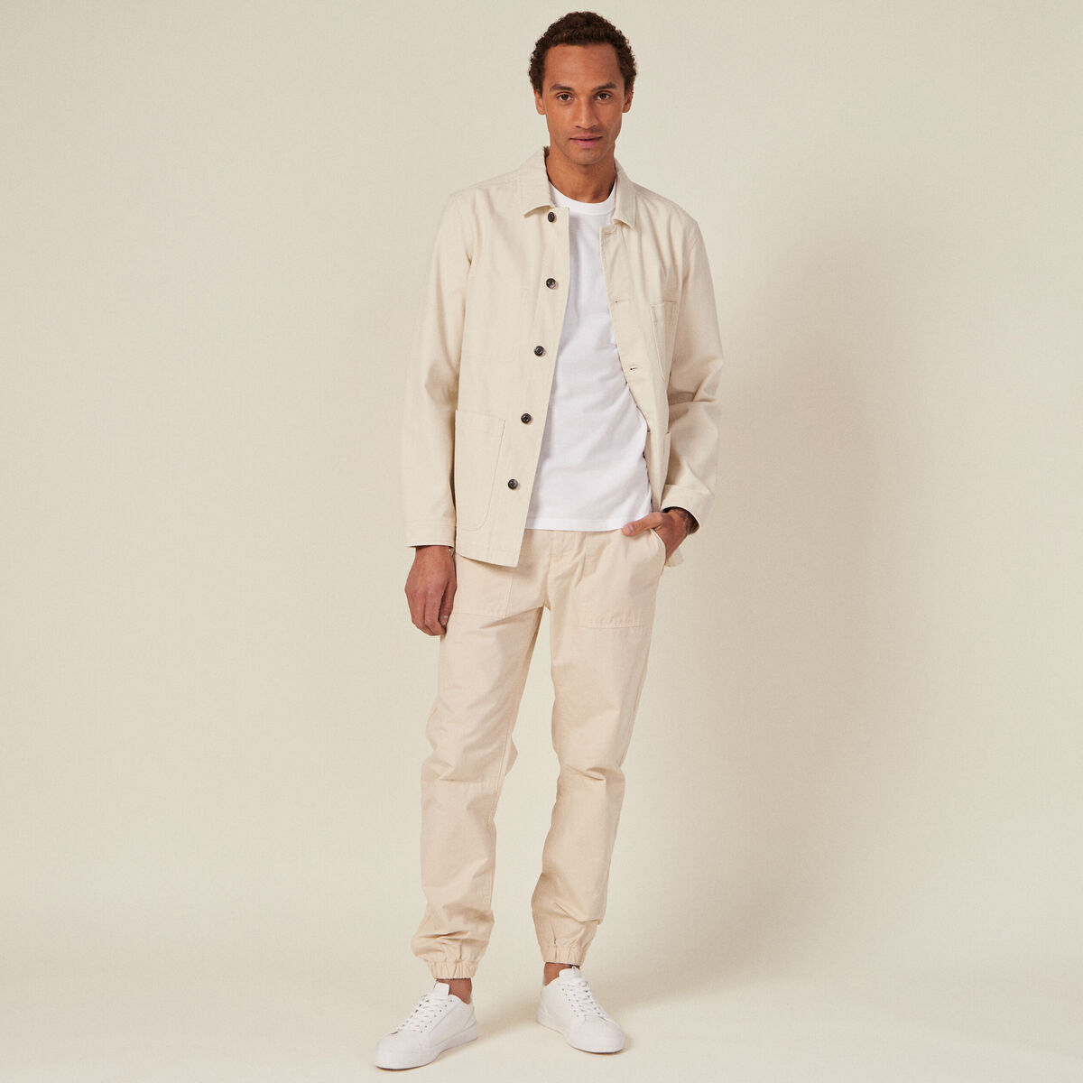 Jogger droit bas resserré beige homme