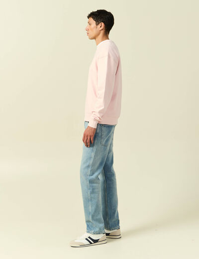 Sweat manches longues en coton rose poudr&eacute;e homme