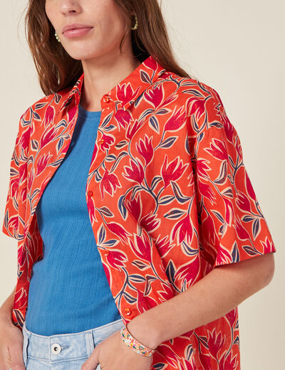 Chemise en coton manches courtes orange femme