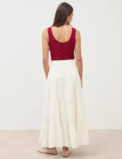 Jupe longue &eacute;vas&eacute;e en coton doubl&eacute;e ecru femme