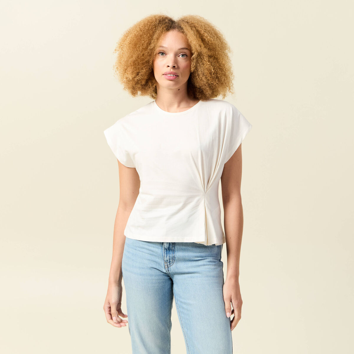T-shirt manches courtes creme femme