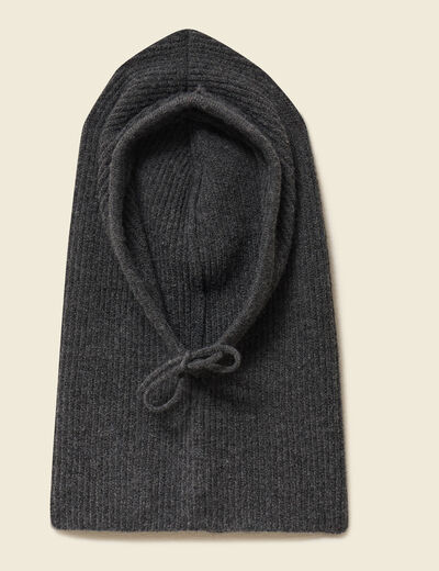 Cagoule tricot&eacute;e gris fonc&eacute; femme