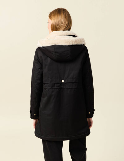 Parka droite à capuche noir femme