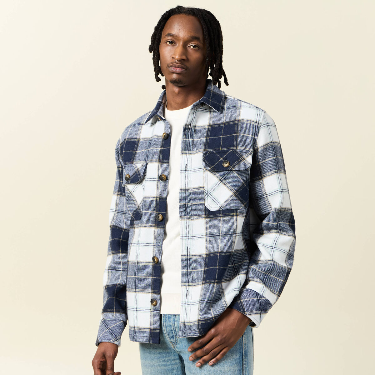 Surchemise manches longues bleu marine homme