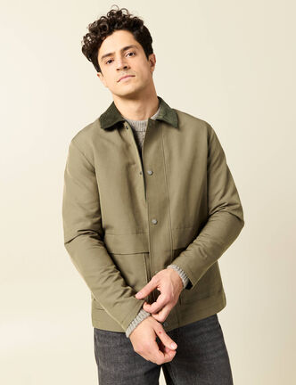 Veste d&eacute;perlante boutonn&eacute;e vert kaki homme