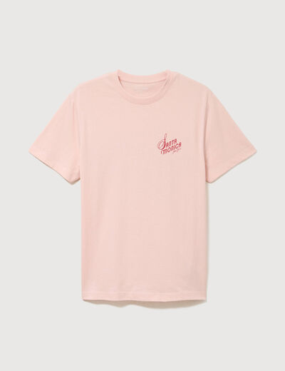 T-shirt en coton rose poudr&eacute;e homme