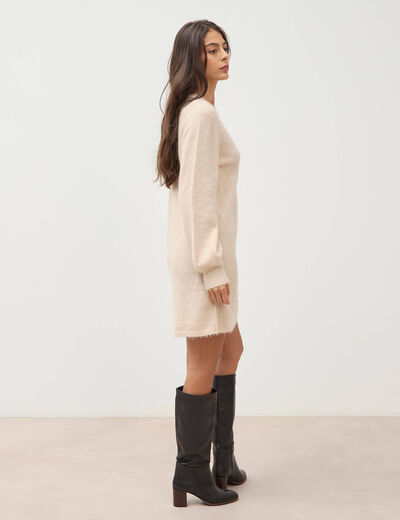 Robe droite courte manches longues creme femme