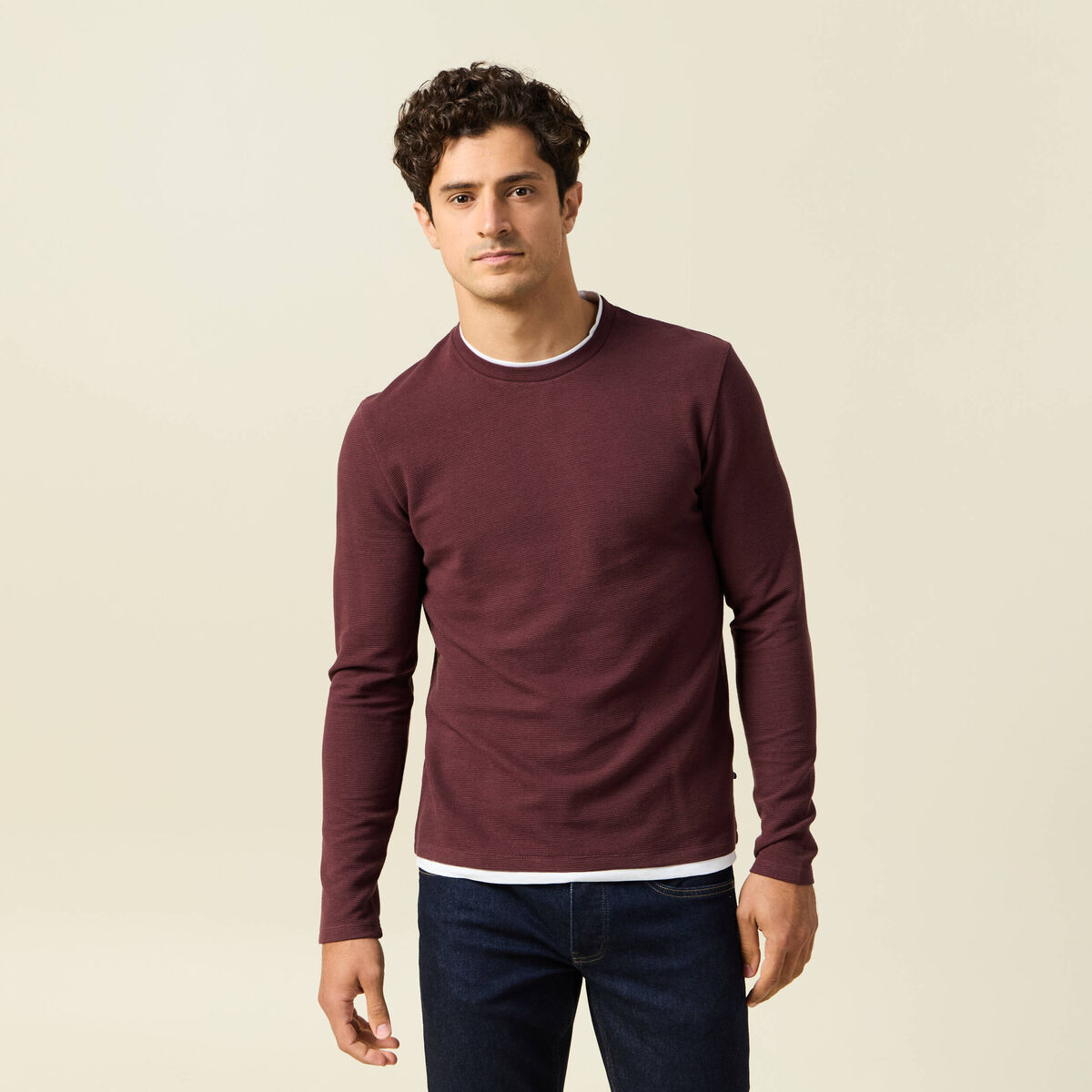 T-shirt manches longues bordeaux homme