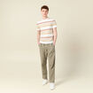 T-shirt ray&eacute; col rond manches courtes ecru homme