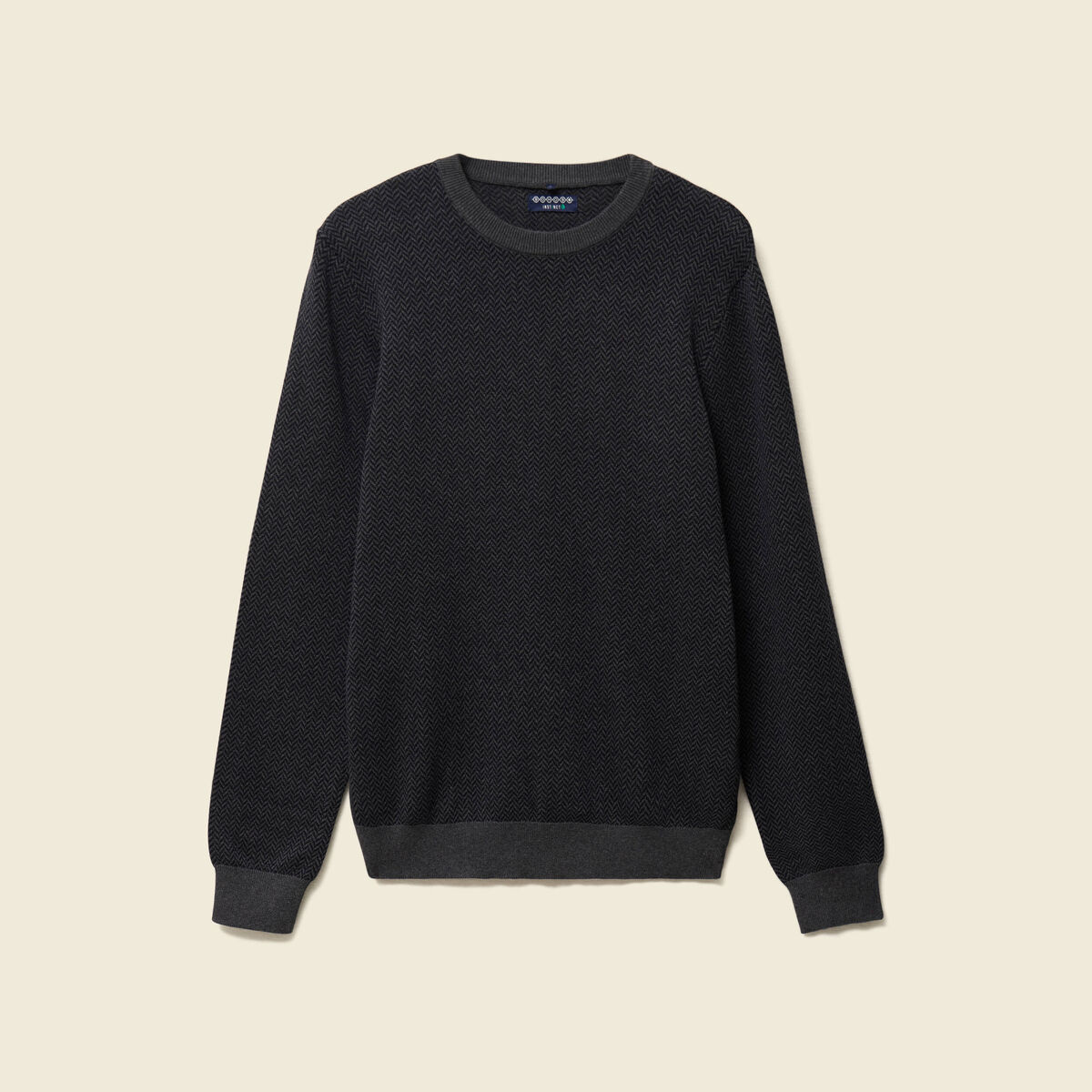 Pull col rond manches longues en coton bleu marine homme