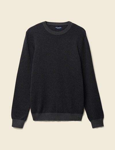 Pull col rond manches longues en coton bleu marine homme