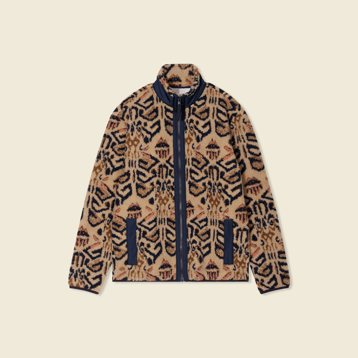 Gilet manches longues zippé sherpa beige homme