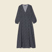 Robe droite 3/4 col v manches fluides noir femme