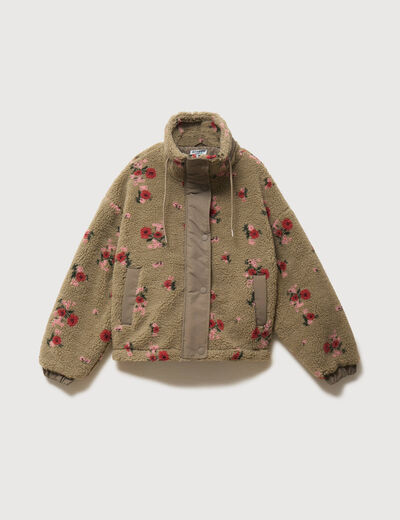Blouson oversize sherpa col montant vert femme