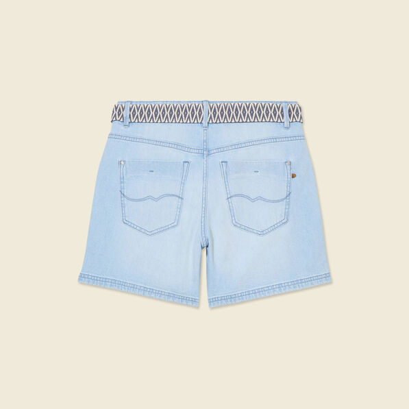 Short boyfriend ceinturé jean denim bleach femme