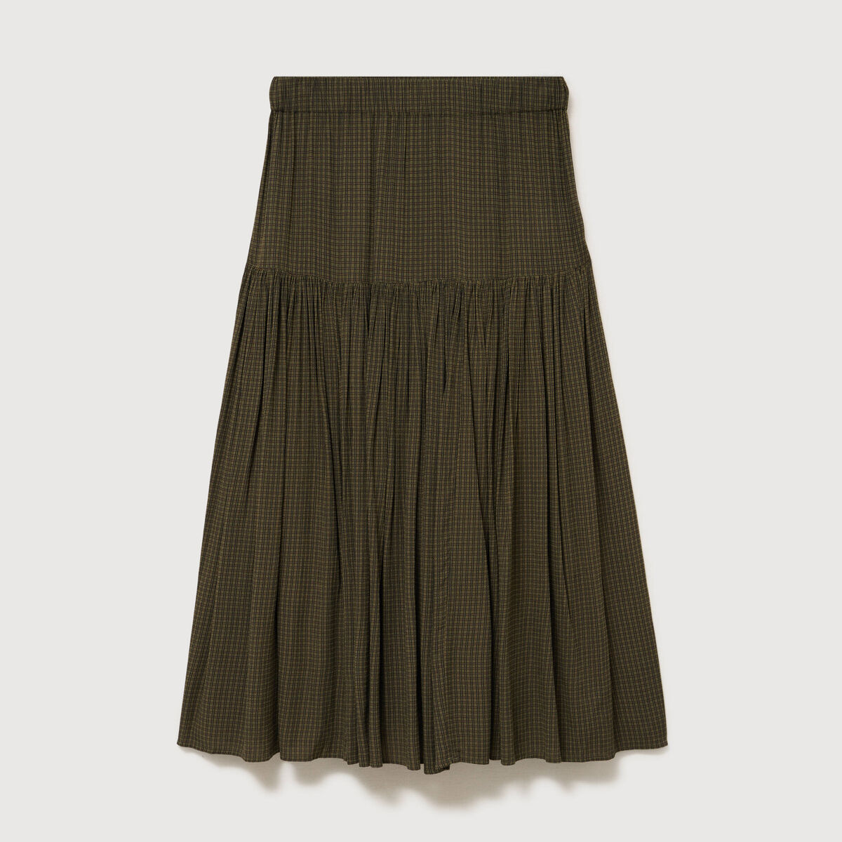 Jupe longue &eacute;vas&eacute;e taille haute vert kaki femme