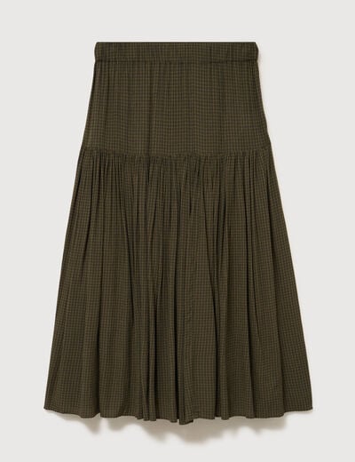 Jupe longue &eacute;vas&eacute;e taille haute vert kaki femme