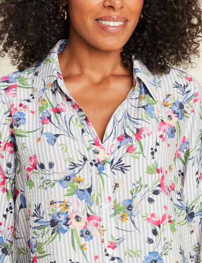 Chemise droite manches longues bleu femme