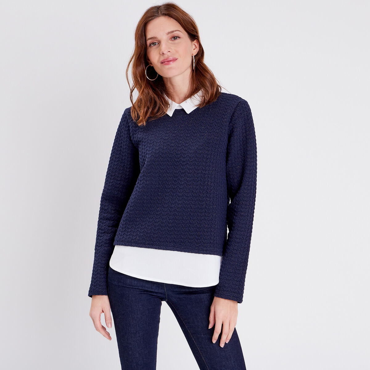 T-shirt manches longues bleu fonc&eacute; femme