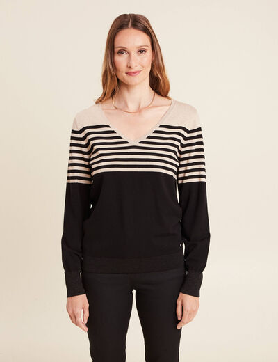 Pull ajust&eacute; col en V noir femme