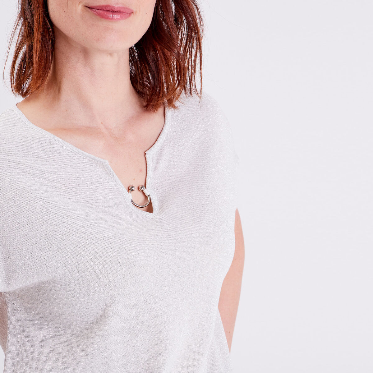 Pull &agrave; manches courtes ecru femme